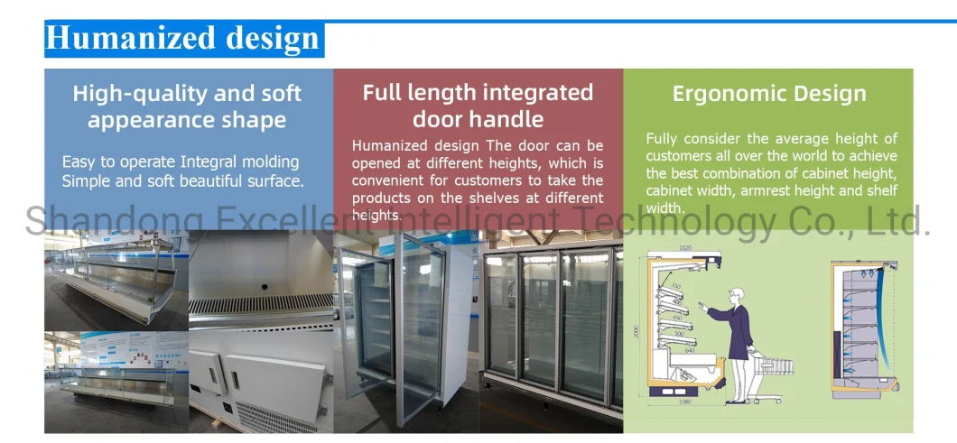 Supermarket Front Open Vertical Chiller Air Curtain Carel Controller Freezer