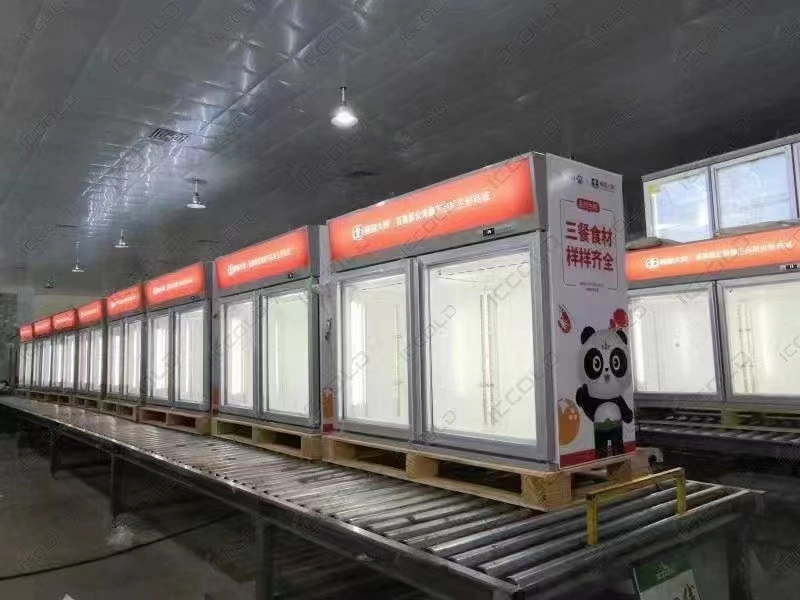 Supermarket and Convenience Store Bottom of Compressor Vertical Glass Door Refrigerated Display Freezer