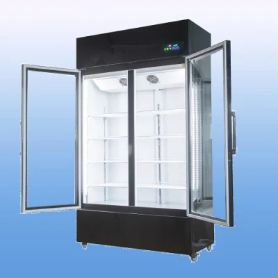 Geladeira de barra de exibição comercial de descongelamento automático de alta qualidade 700L vertical porta de vidro duplo freezer para bebidas frias e suco