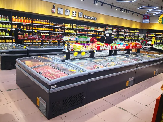 Supermercado, vidro deslizante, baú profundo, freezer ilha combinado, display combinado, ilha